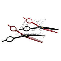 Набір ножиць для стриження та філірування "Естет", чорні з червоним