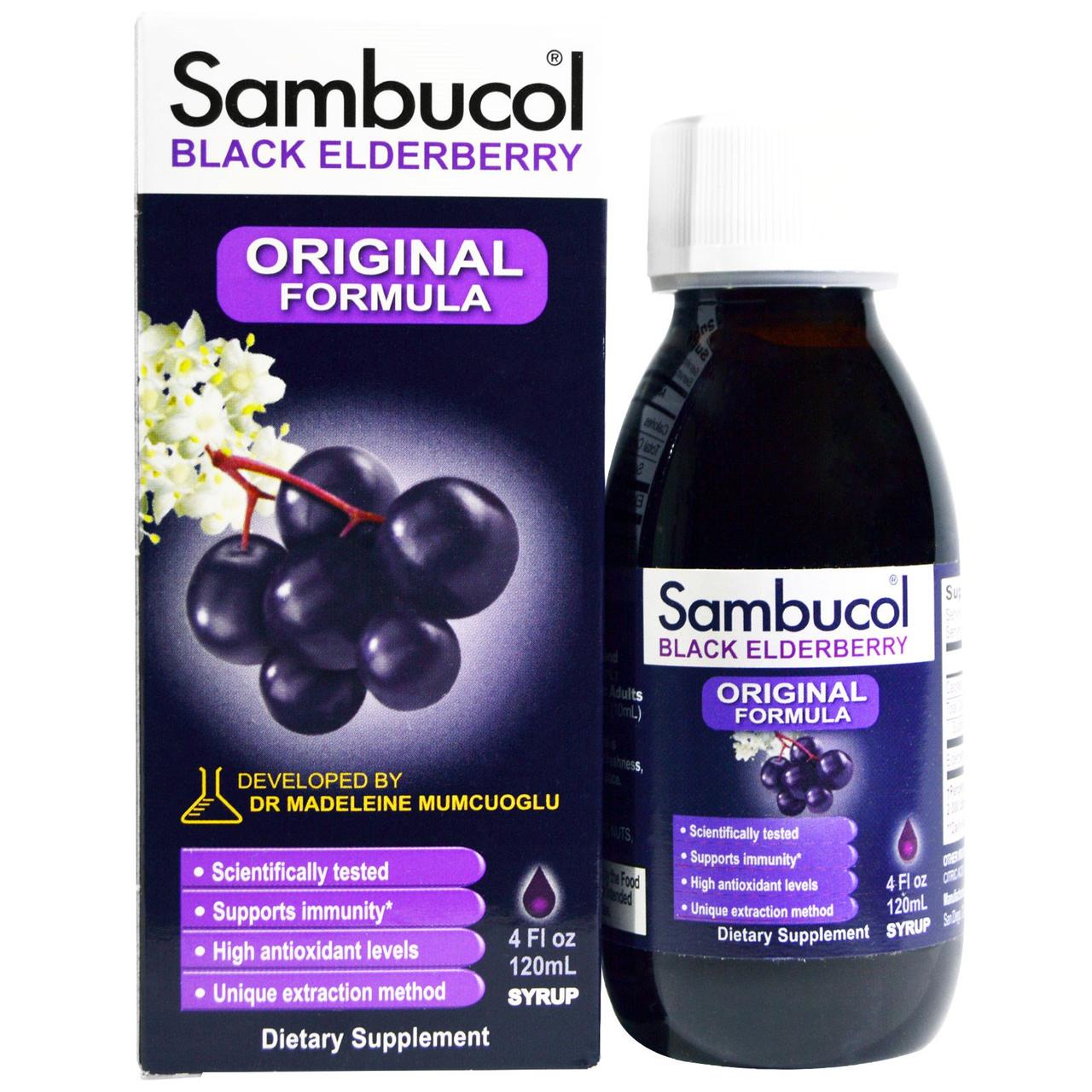 Сироп чорної бузини, оригінальна формула, (120 мл) Sambucol