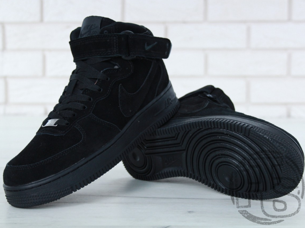 Мужские кроссовки Nike Air Force 1 Mid Suede Triple Black (с мехом) 315123-036 - фото 5 - id-p787137148