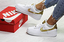 Підліткові, жіночі кросівки Nike air force,білі з золотим 36,38 р, фото 2