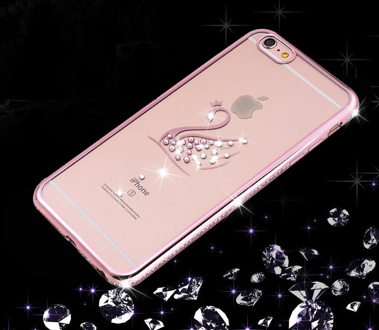 Силіконовий чохол з візерунком лебідь і стразами для iPhone 7/8/SE 2020