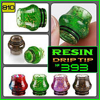 № 393 Resin Drip Tip GREEN с золотыми блестками . Дрип тип смола, стандарт 810.