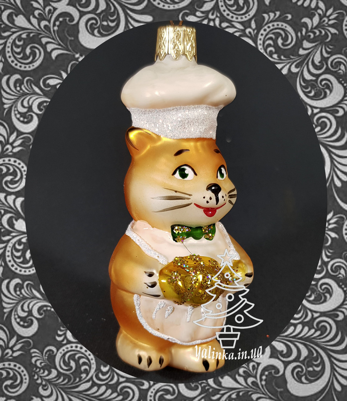 Скляна ялинкова іграшка Котик кухар 298/с