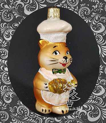 Скляна ялинкова іграшка Котик кухар 298/с, фото 1