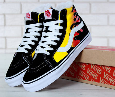Кеди Vans SK8 - Hi. Winter Edition FIRE з хутром, зимові вансы. ТОП Репліка ААА класу., фото 2