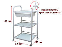 Тележка для инструментов косметолога стоматолога, столик для наращивания ресниц BS-041-3 полки стекло белая