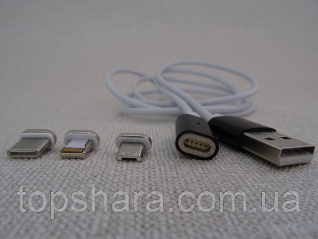 Магнитный кабель 3в1 для зарядки Android, Type-C, Iphone, Magnetic USB Cable