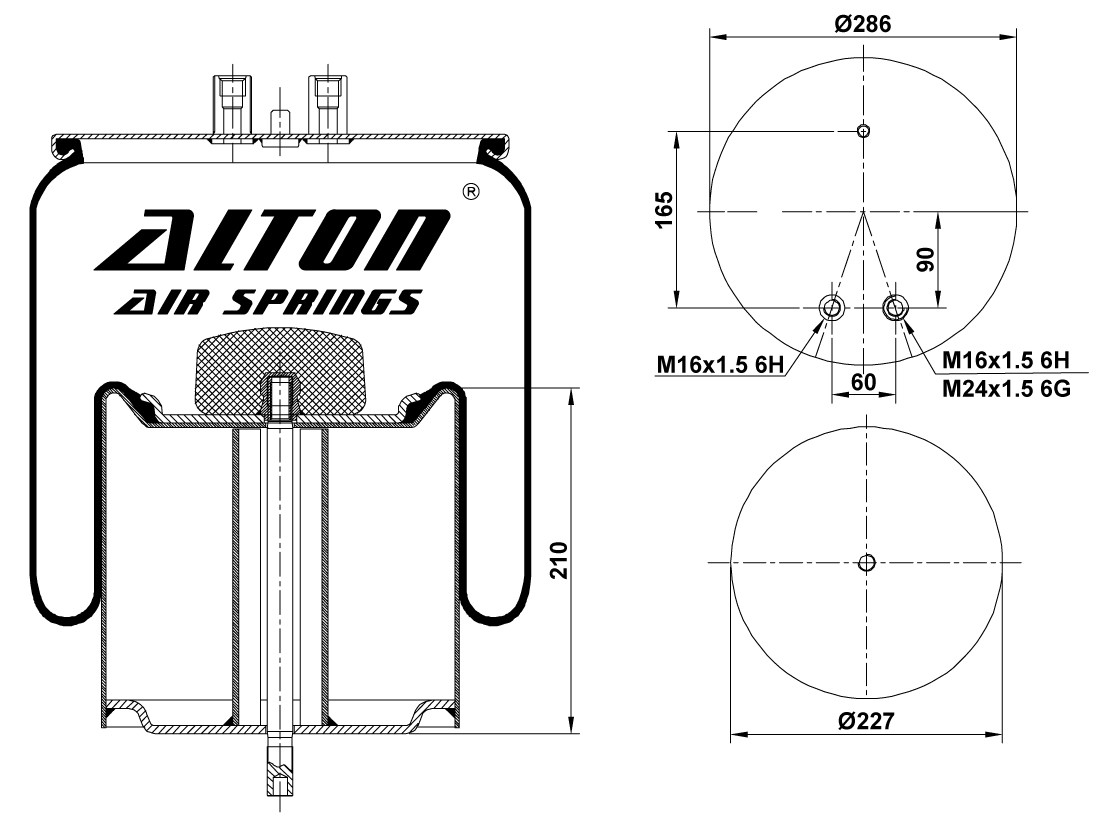 Пневморесора з металевим стаканом Renault RVI Premium, Magnum/00- (шпилька-2 повітря, задня 4911 N P03), фото 1