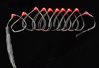 Электрогирлянда LED-нить, 10 ламп, красная, 0,55 м., 1 реж.мигания, серебрян.провод.