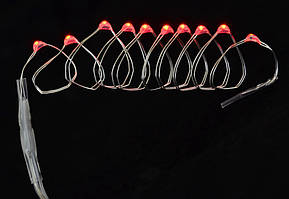 Електрогірлянда LED-нитка, 10 ламп, червона, 0,55 м, 1 реж.мигання, серебрян.провід.