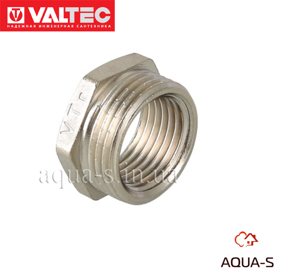Футорка нарізна Valtec DN 1 1/2"x1/2" латунна нікельована (Італія) VTr.581.N.0804