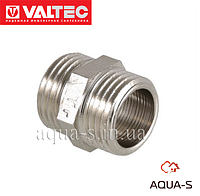 Ниппель резьбовый Valtec DN 1/2" латунный никелированный (Италия) VTr.582.N.0004