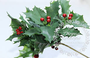 Гілочка Різдвяник з червоними ягідками Загальна висота - 19 см, висота гілочок з листочками - 7 см