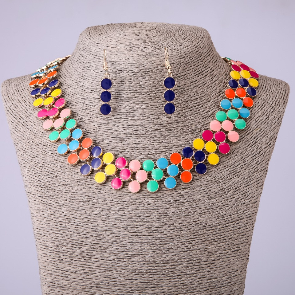 Безкоштовна доставка у подарунок Набір Кольє воріт та сережки різнокольорова емаль L- 45-50см, фото 1