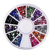 Стрази для дизайну нігтів в каруселі, 2 мм,12 кольорів
