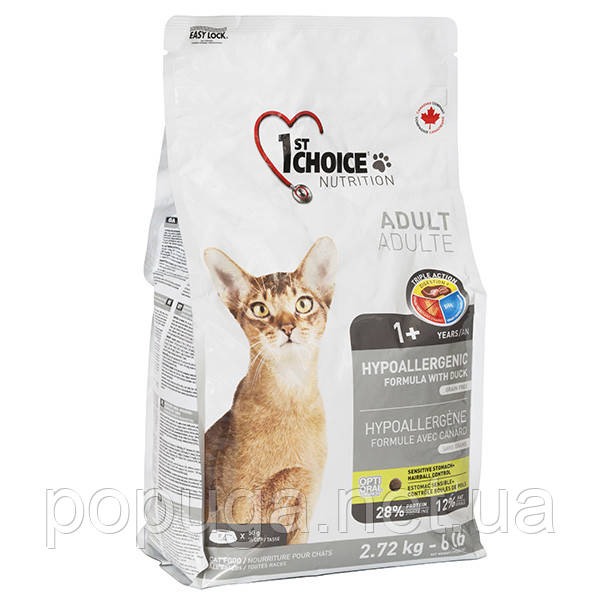 Корм 1st Choice Hypoallergenic Adult ФЕСТ ЧІЙС гіпоаллегренний для котів з качкою та картоплею, 2,72 кг