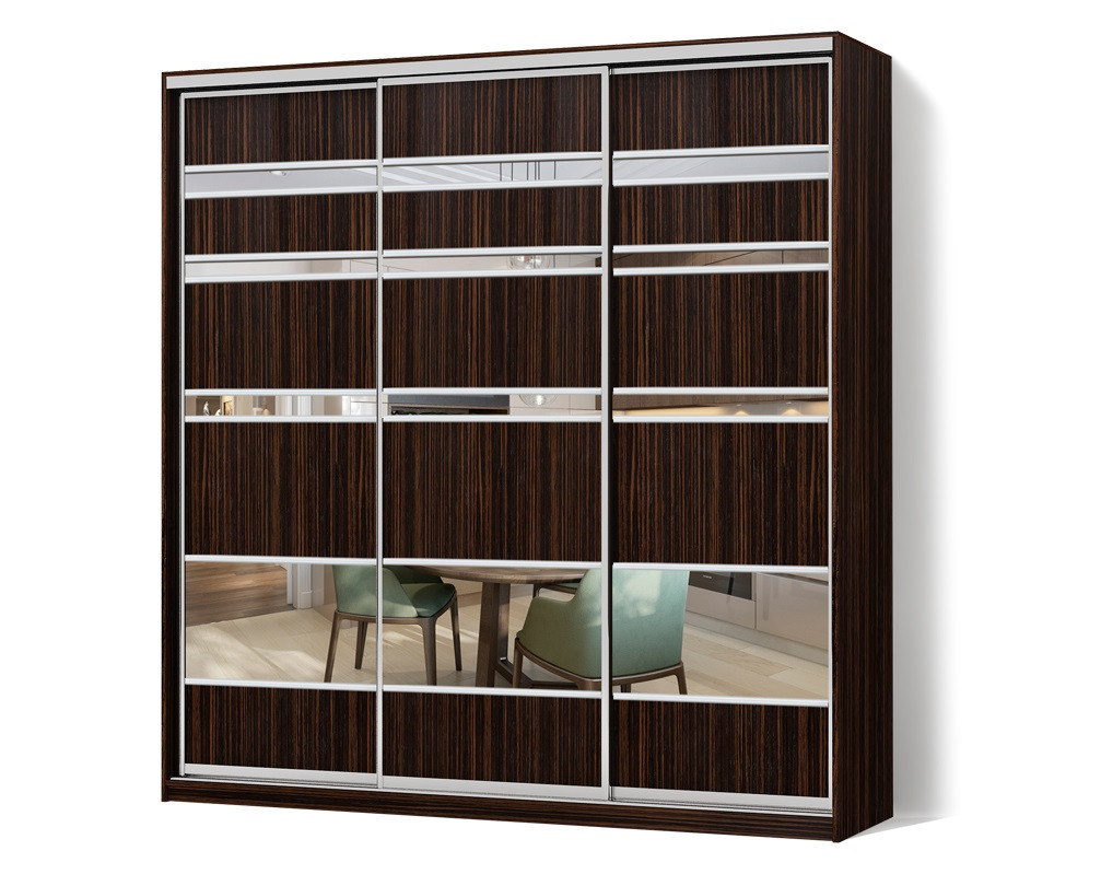 Шафа-купе 3-х дверна Комбінований фасад Дзеркало + ДСП Стандарт №2 210*60*200-210 Matroluxe, фото 1