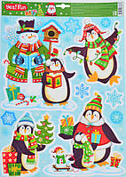Наклейки для вікон новорічні, гліттер (41*29 см)
