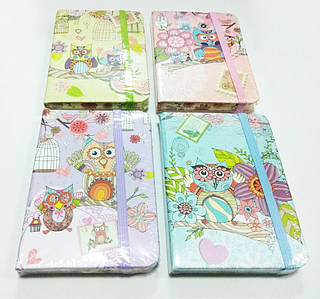 Блокнот Совушки 10,5-7,5 см на гумці в клітинку