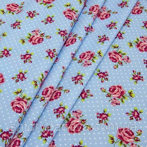 Декоративна тканина, трояндочки блакитний, фото 1