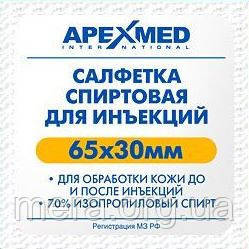 Серветки спиртові 65 мм. х 30 мм. Apexmed, 200 шт./паковання