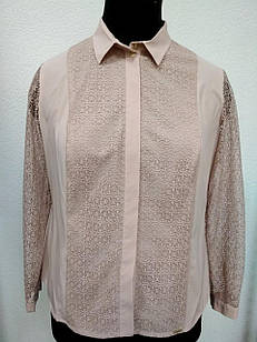Блуза жіноча ошатна кремова шовкова з гіпюром класична великого розміру 58,62
