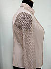 Блуза жіноча ошатна кремова шовкова з гіпюром класична великого розміру 58,62, фото 3