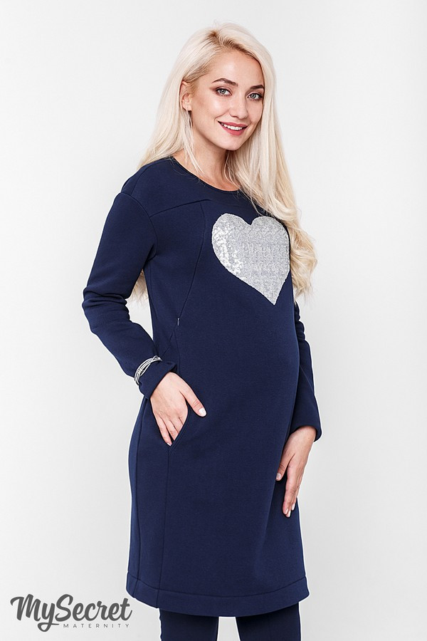 Сукня-туніка для вагітних і годування MILANO WARM DR-48.192, синє, з теплого трикотажу з начосом,