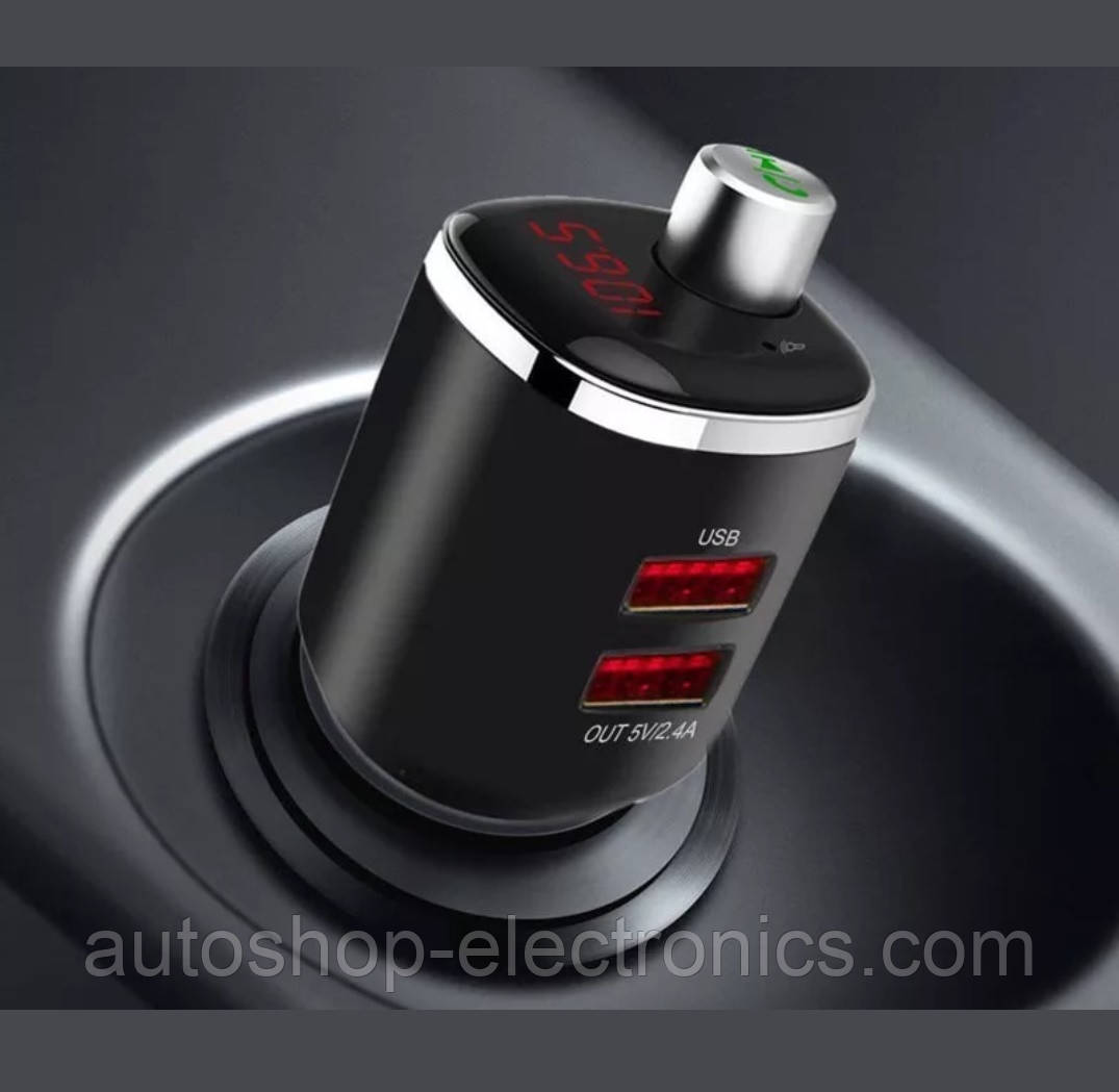 ФМ блютус модулятор / Гучний зв'язок / Зарядний пристрій 2XUSB / Тестер напруги