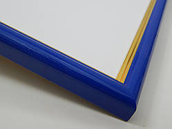 Рамка А4 (210х297).Рамка пластикова 14 мм. Синій із золотою окантовкою