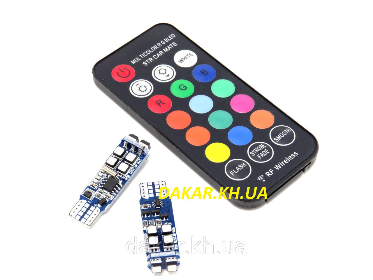 Автомобильные LED лампы в габариты с пультом ДУ T10 RGB Brilliant
