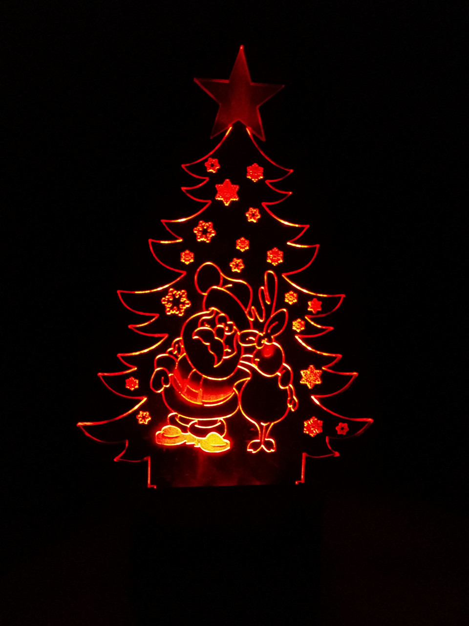 3d-світильник Ялинка з Сантою та оленем, 3д-нічник, кілька підсвічувань (батарейка+220В), фото 1