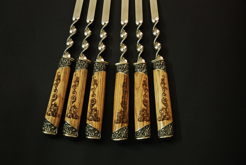 Набір шампурів "Класичний" 69см з ручкою з дуба, фото 1