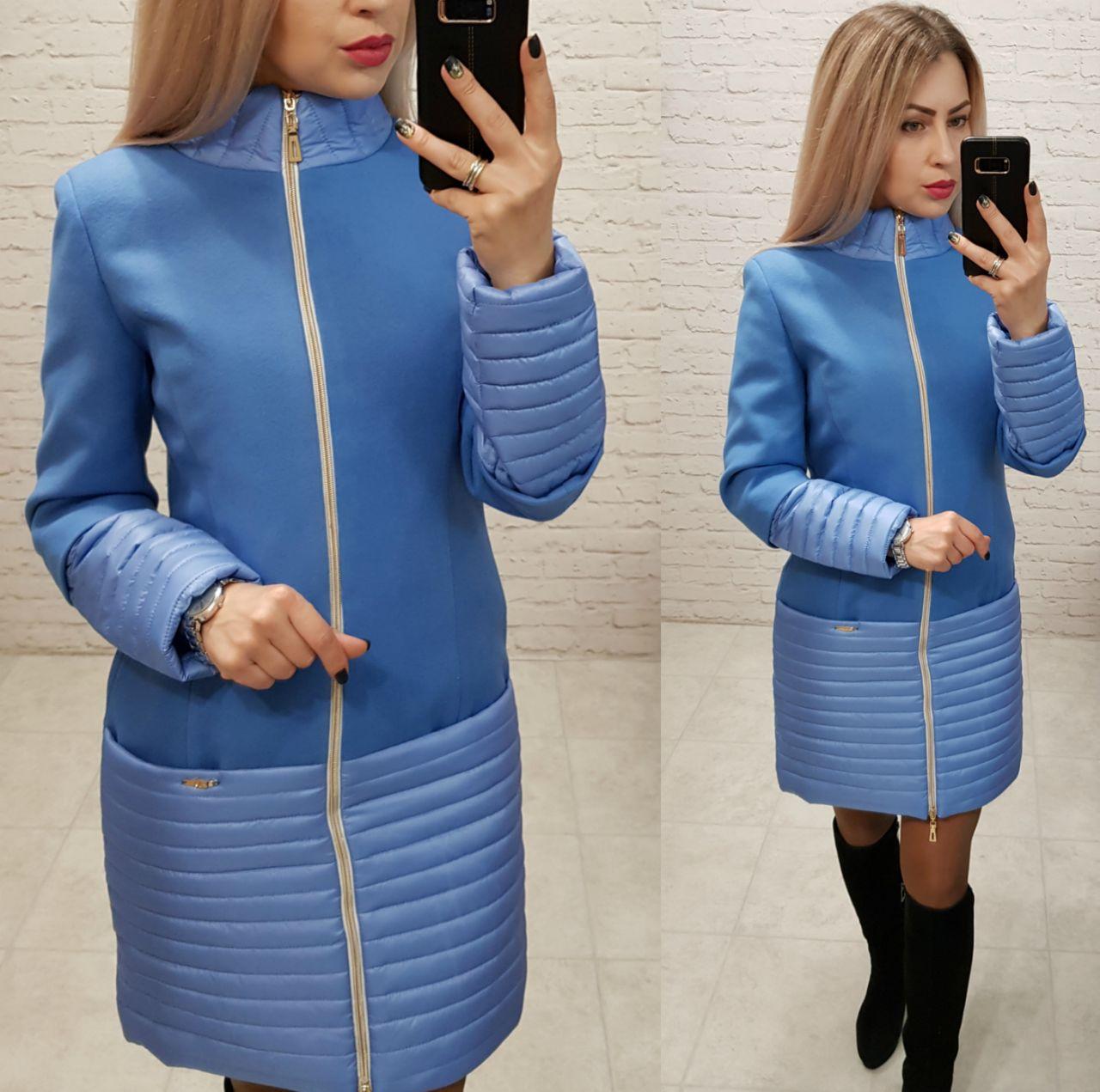 Пальто, арт 137, тканина еко-кашемір + плащівка, колір блакитний