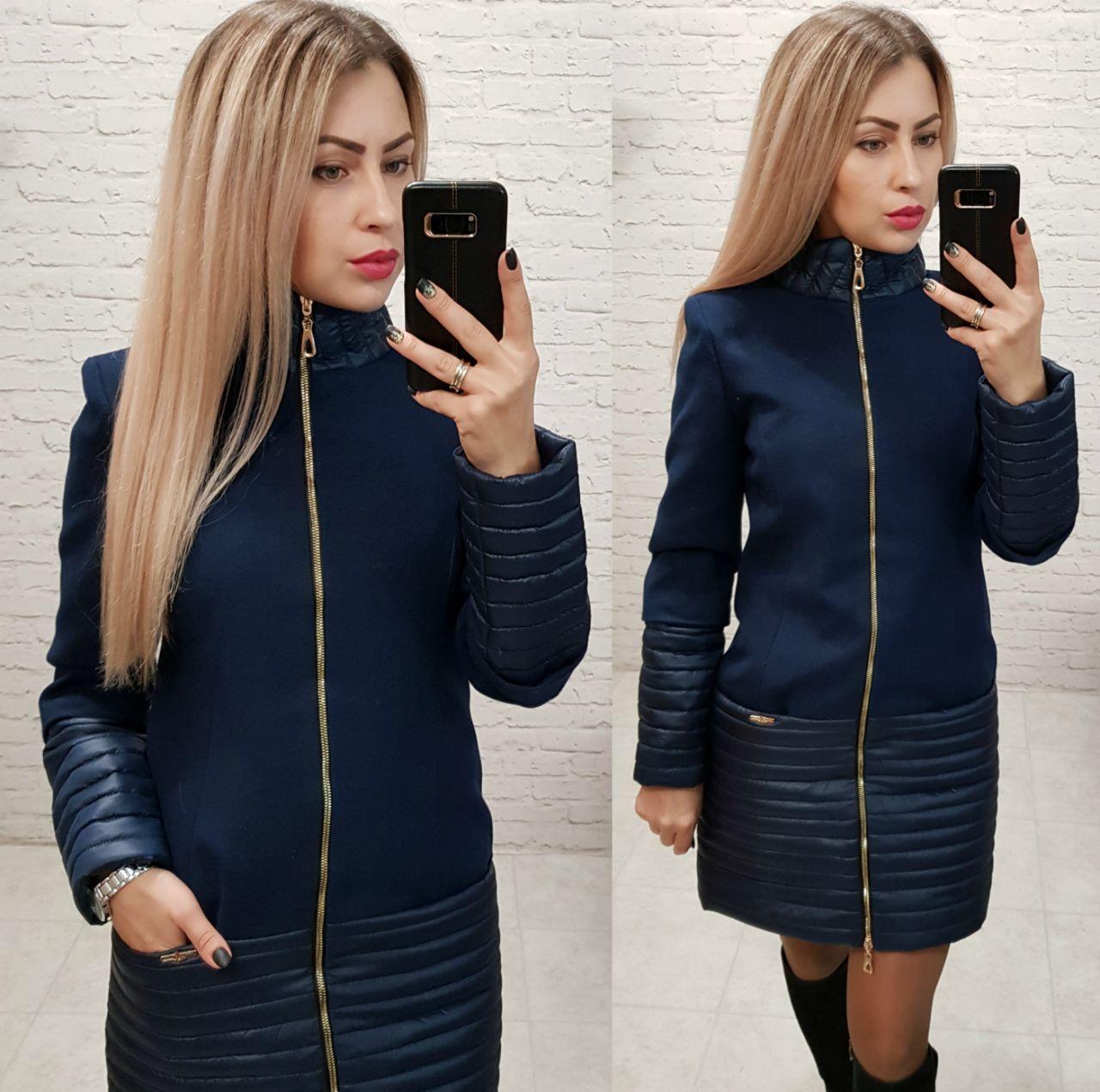 Пальто, арт 137, тканина еко-кашемір + плащівка, колір темно синій