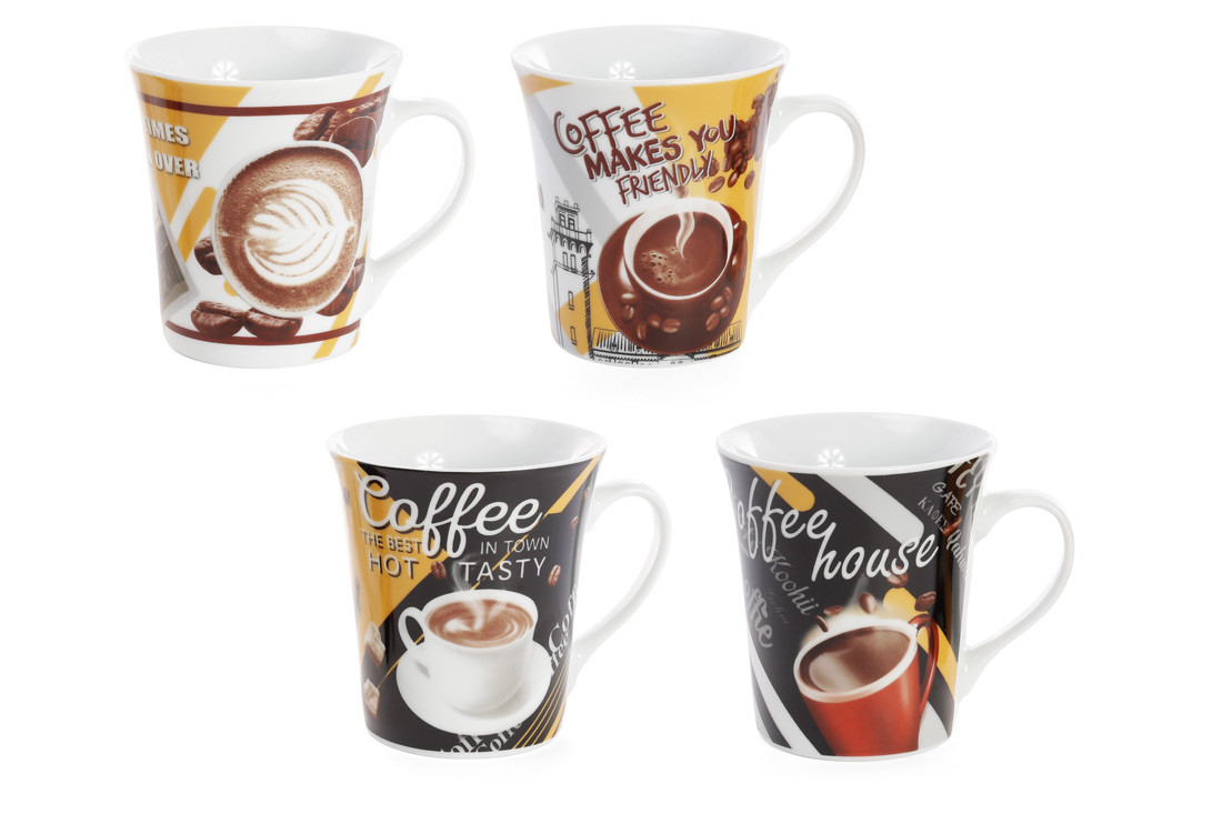 Кухоль порцеляновий 375мл Coffee, 4 дизайни - 12 шт УПАКОВКА ТОВАР ВІД ВИРОБНИКА