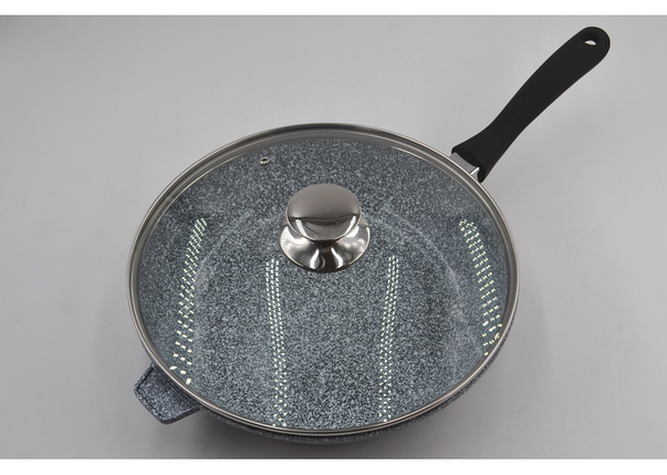 Сковорода лита кухонна Benson BN-521 з кришкою з антипригарним гранітним покриттям, фото 2