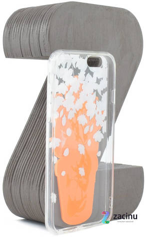 Чохол-накладка TPU для iPhone 6/6S Flowers diamonds ser. Квіти(The tulip) Прозорий/оранжевий, фото 4