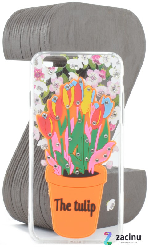 Чохол-накладка TPU для iPhone 6/6S Flowers diamonds ser. Квіти(The tulip) Прозорий/оранжевий
