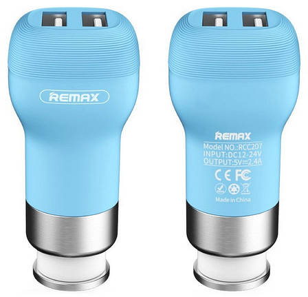 Автомобільний зарядний пристрій в прикурювач Remax RCC207 Flinc 2.4 А 2xUSB Блакитний, фото 3