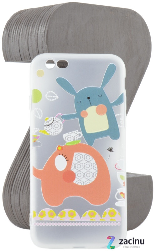 Чохол-накладка TPU для iPhone 6/6S Fashion ZOO ser. Заєць Прозорий/матовий