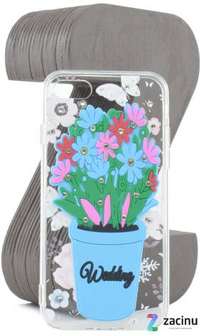 Чохол-накладка TPU для iPhone 7/8 Flowers diamonds ser. Квіти(Wedding) Прозорий/блакитний, фото 1