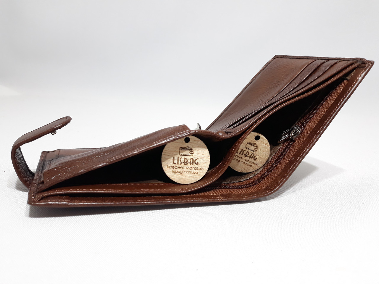 Мужской кожаный кошелек/зажим Balisa на кнопке для денег, повседневная носка коричневый - фото 3 - id-p789752373