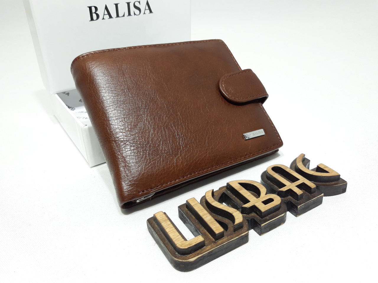 Мужской кожаный кошелек/зажим Balisa на кнопке для денег, повседневная носка коричневый - фото 8 - id-p789752373