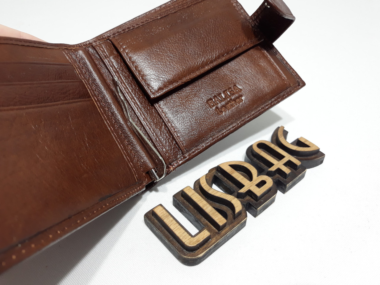 Мужской кожаный кошелек/зажим Balisa на кнопке для денег, повседневная носка коричневый - фото 4 - id-p789752373