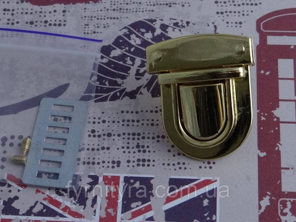 Замок клавішний 097 на сумку золото розмір 29 х 48 мм, фото 1