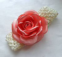 Пов'язка на голову для малюків і підлітків з квітами з тканини ручної роботи "Троянда Евелін"