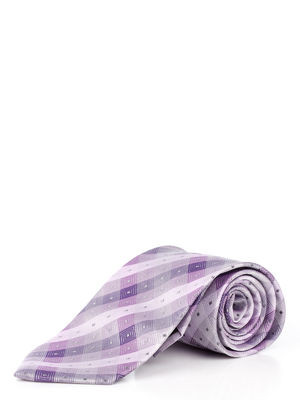Краватка з мікрофібри бузкового кольору в сіро-фіолетовий квадрати з мікрофібри