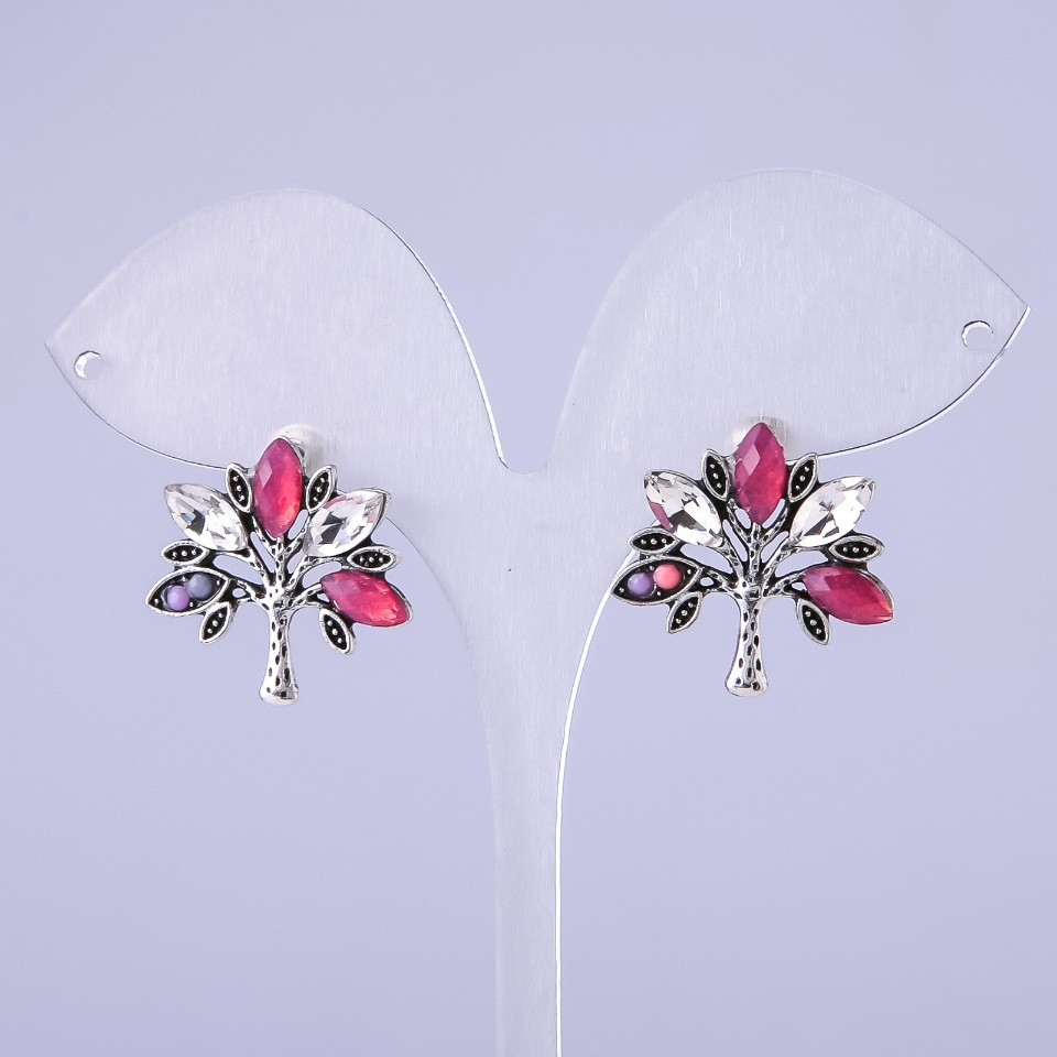 Сережки Дерева з червоними кристалами 22х22мм, фото 1