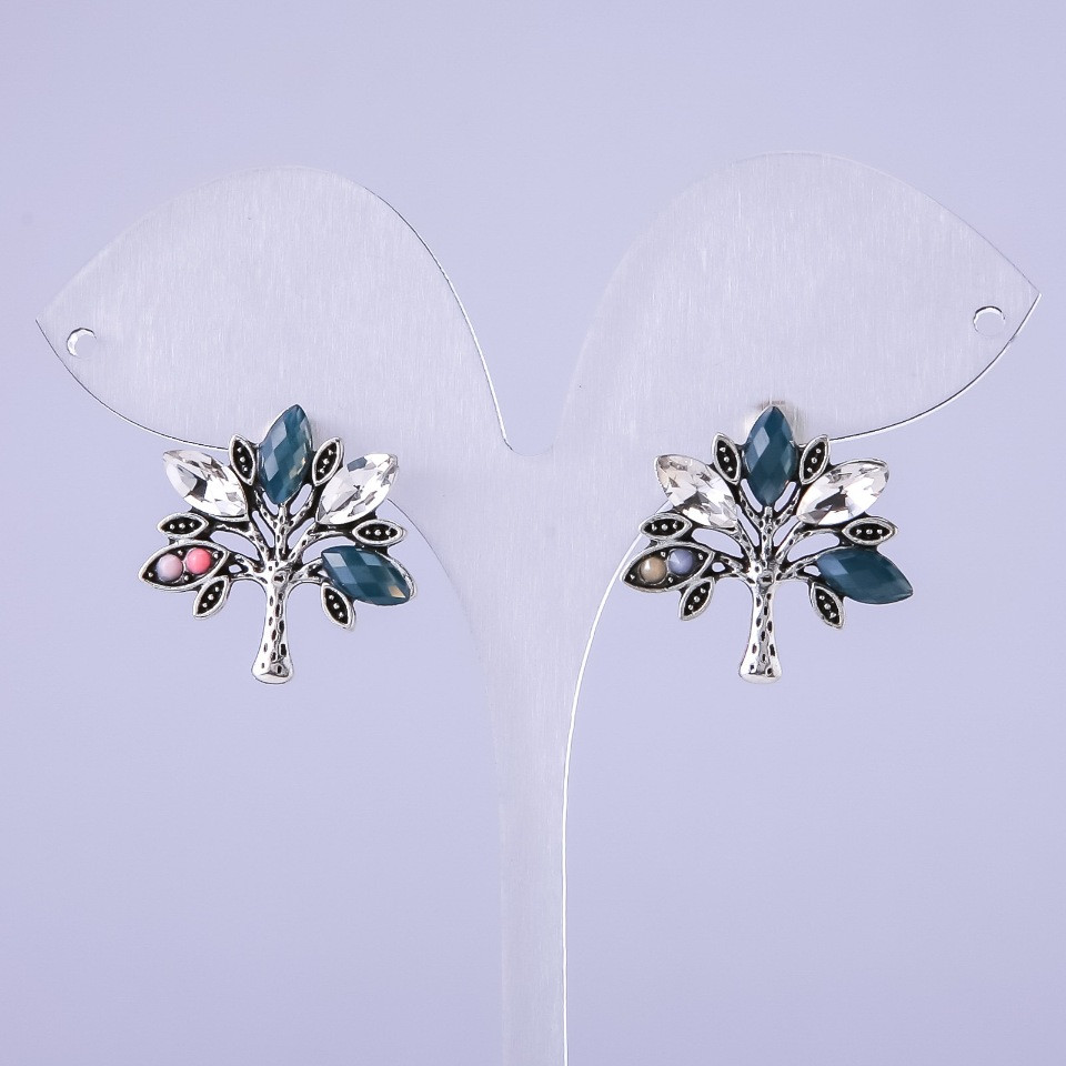 Сережки Дерева з сірими кристалами 22х22мм, фото 1